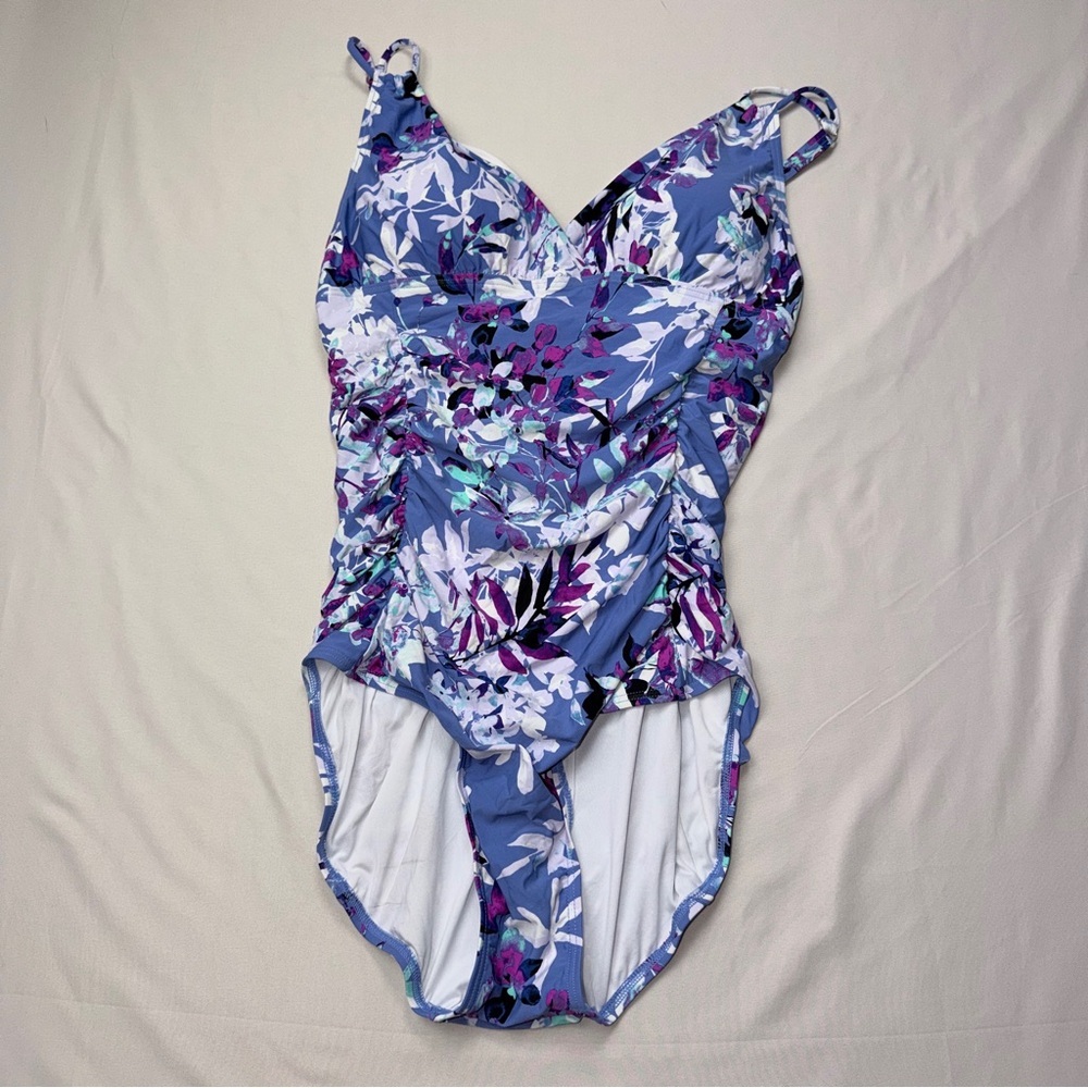 Calvin Klein Shirred Floral Print Swimsuit - Picture 3 of 8